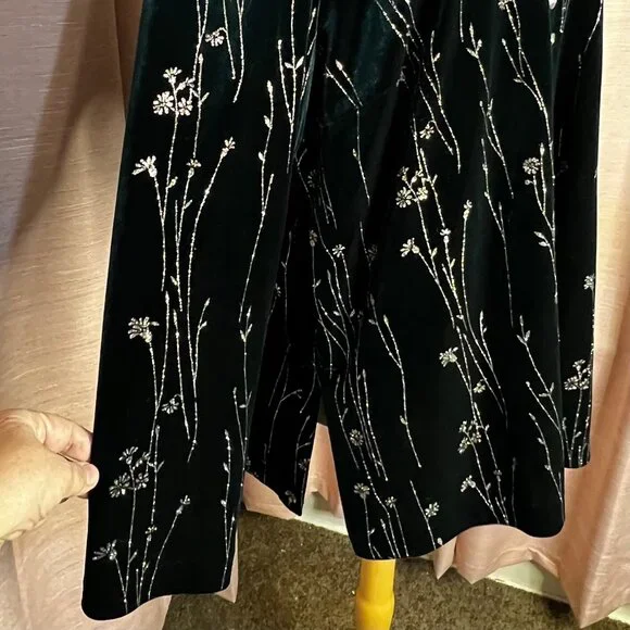 MSK Womens Plus 24W Green Velvet Floral Embroidered Top/Pants Set Holiday Career